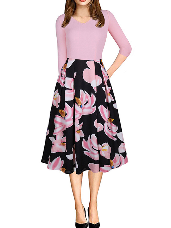 Pink S-XL Zipper Closure Back Casual Dress